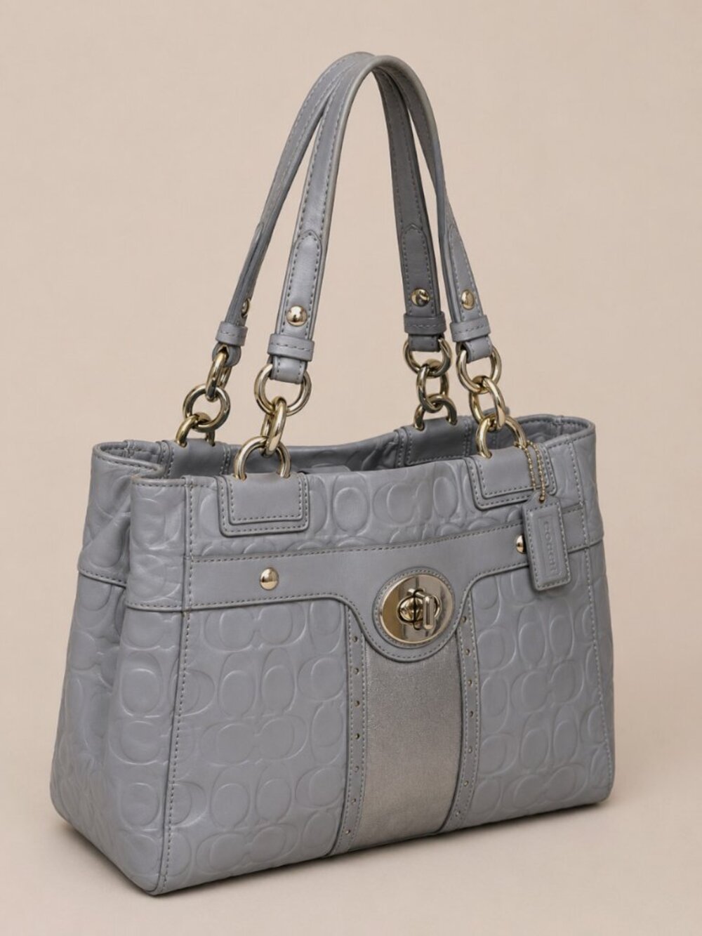 Coach Penelope Embossed Leather Satchel Gray 16577 Turnlock EUC - Picture 4 of 11